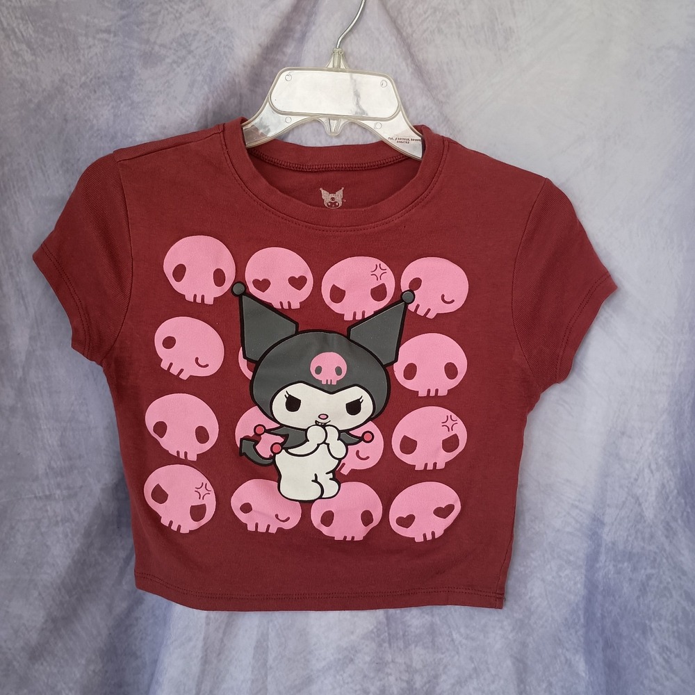 Sanrio Kuromi Pink Skull Graphic Cropped Tee Juniors Kawaii